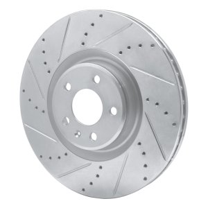 Audi A6 Quattro Brake Rotor (1) - Front Left - R1 Concepts - Drilled & Slotted - Silver - `12-`18